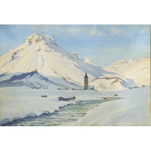 St. Nikolaus church in Lech with the Widderstein, Vorarlberg, Austria.